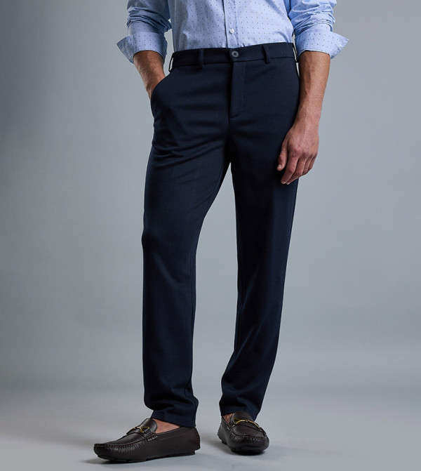 Solid Slim Fit Trousers with Button Closure