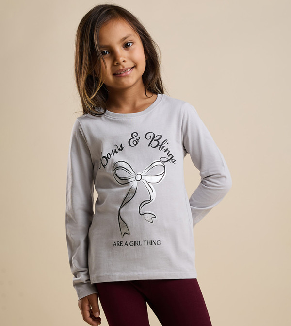 Printed T-Shirt with Crew Neck and Long Sleeves