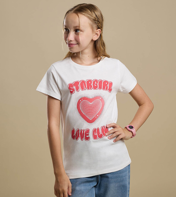 Graphic Print T-Shirt with Crew Neck and Short Sleeves