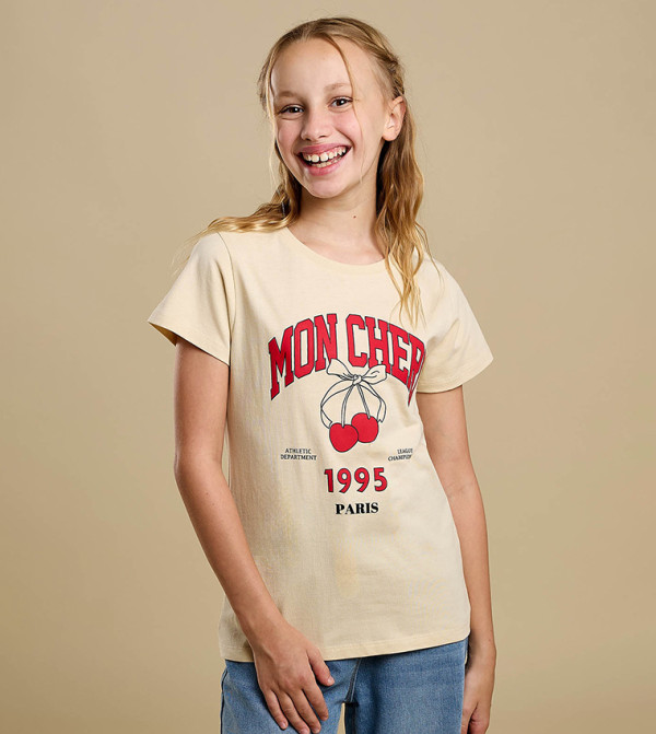 Graphic Print T-Shirt with Crew Neck and Short Sleeves