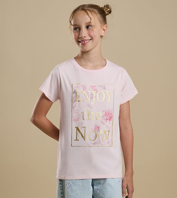 Graphic Print T-Shirt with Crew Neck and Short Sleeves