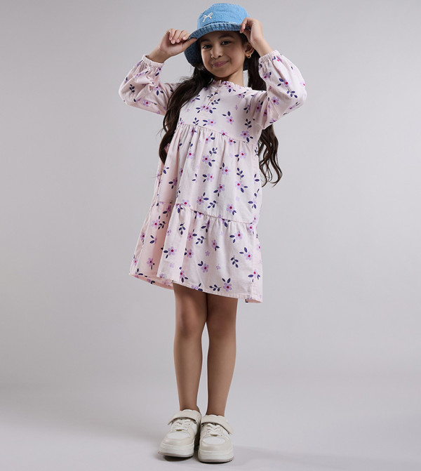 Floral Print Ruffle Dress with Long Sleeves