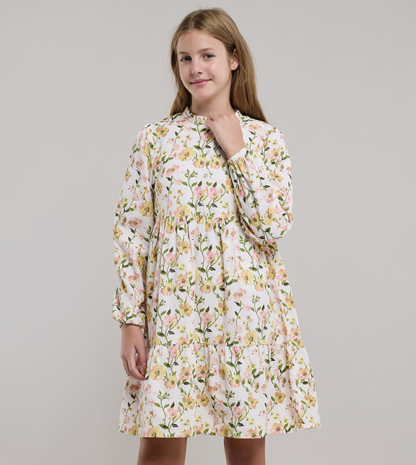 Floral Print Ruffle Dress with Long Sleeves