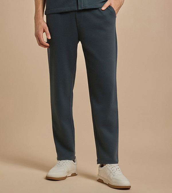 Solid Relaxed Fit Trousers with Button Closure