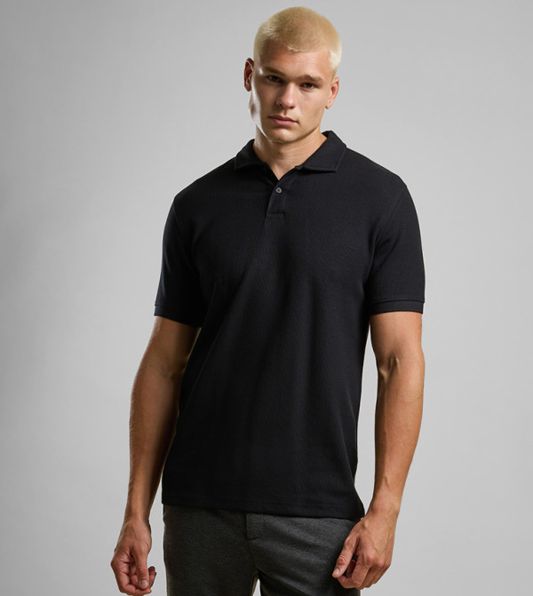 Ribbed Polo T-Shirt with Short Sleeves