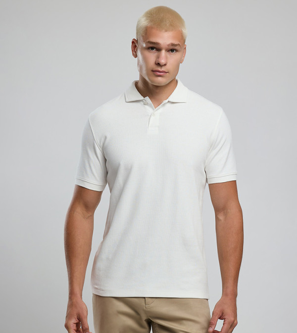 Ribbed Polo T-Shirt with Short Sleeves