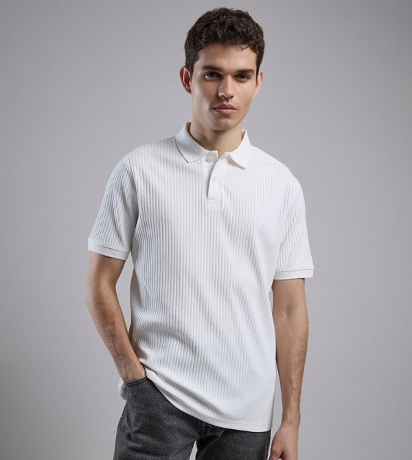 Ribbed Polo T-Shirt with Short Sleeves