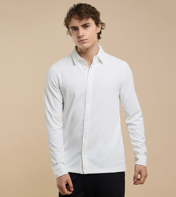 Solid Shirt with Classic Collar and Long Sleeves