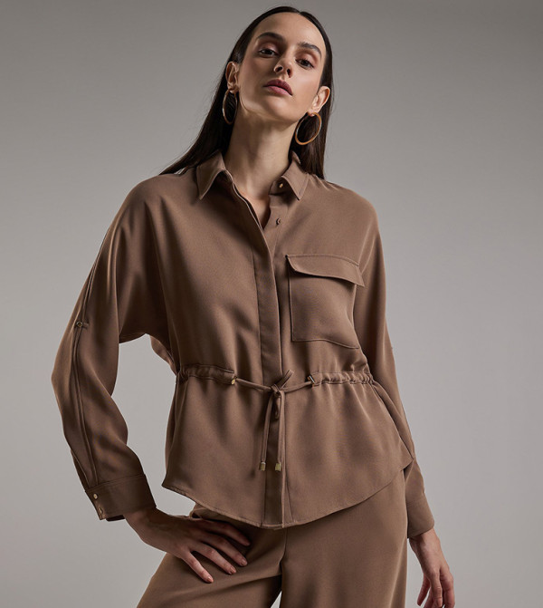 Solid Shirt with Classic Collar and Long Sleeves