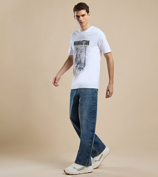 Faded Skater Jeans with Button Closure