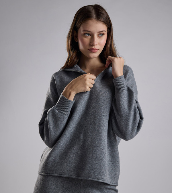Textured Sweatshirt with High Neck and Long Sleeves