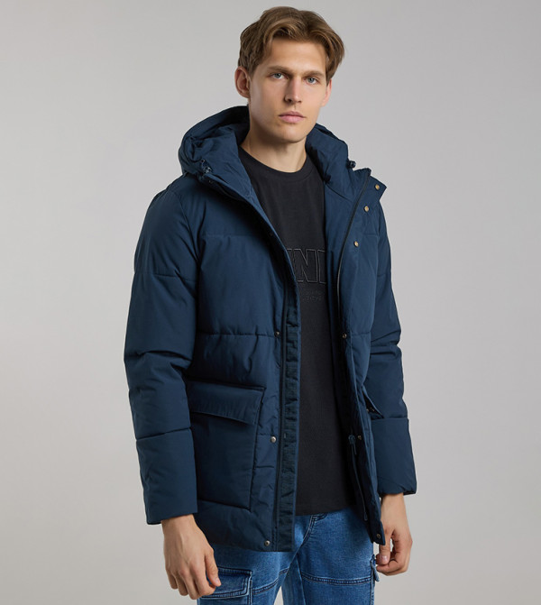 Zippered Hooded Puffer Jacket with Long Sleeves