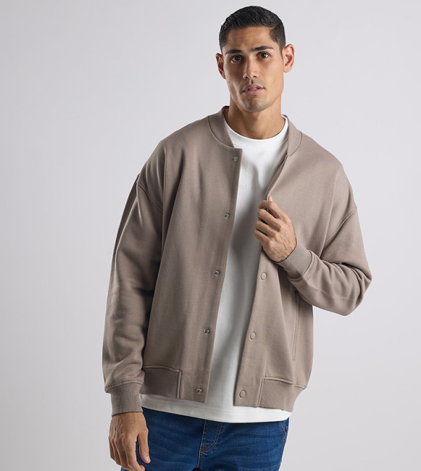 Solid Bomber Jacket with Zipper Closure