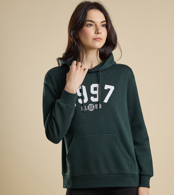 Printed Hoodie with Long Sleeves