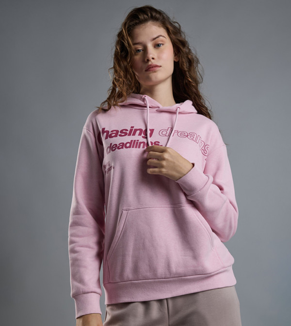 Typography Print Hoodie with Long Sleeves