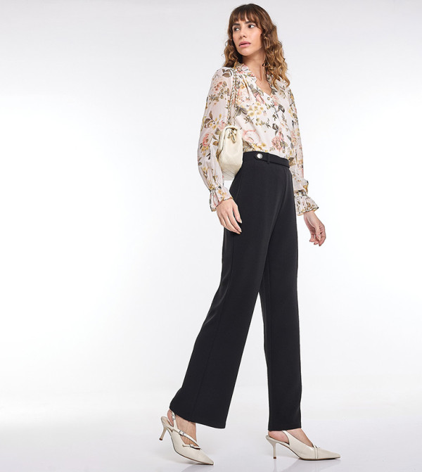 Solid Flared Trousers with Elastic Waist