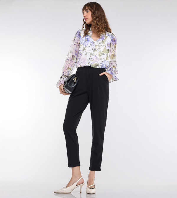 Pleat Detail Slim Fit Pants with Elastic Waist