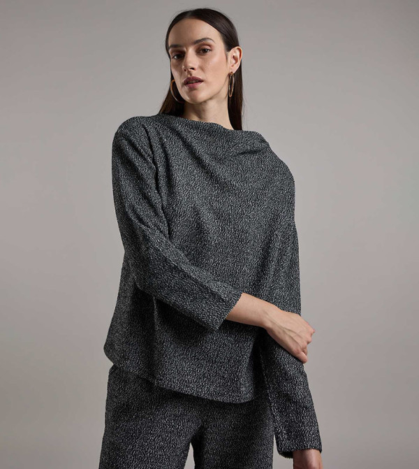 Textured Top with Cowl Neck and Long Sleeves