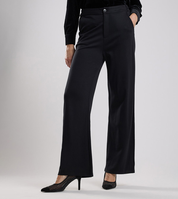 Solid Wide Leg Pants with Button Closure
