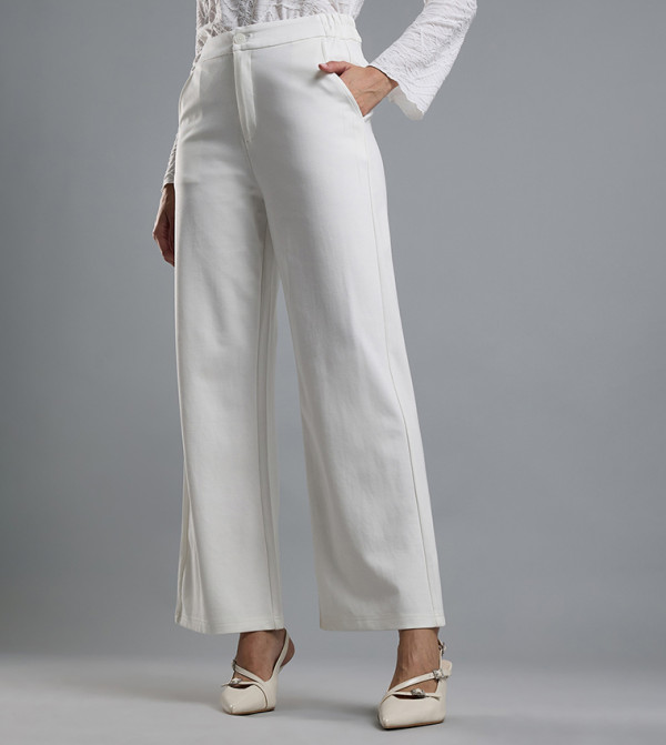 Solid Wide Leg Pants with Button Closure