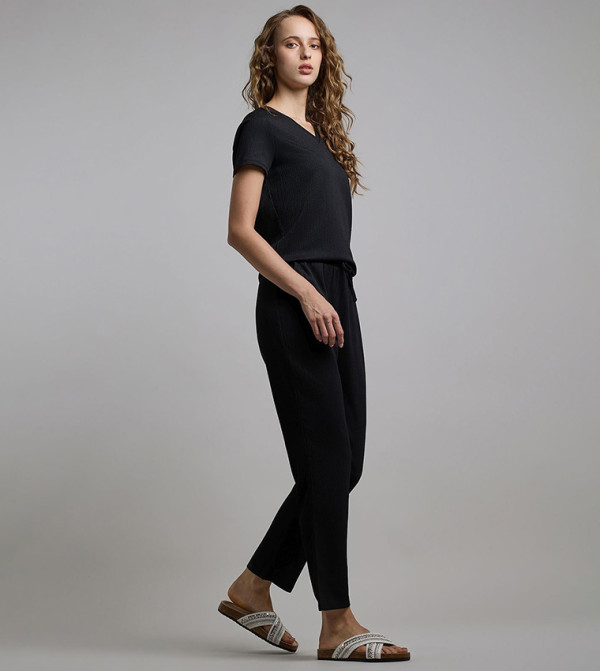 Textured Straight Fit Pants with Drawstring Waist
