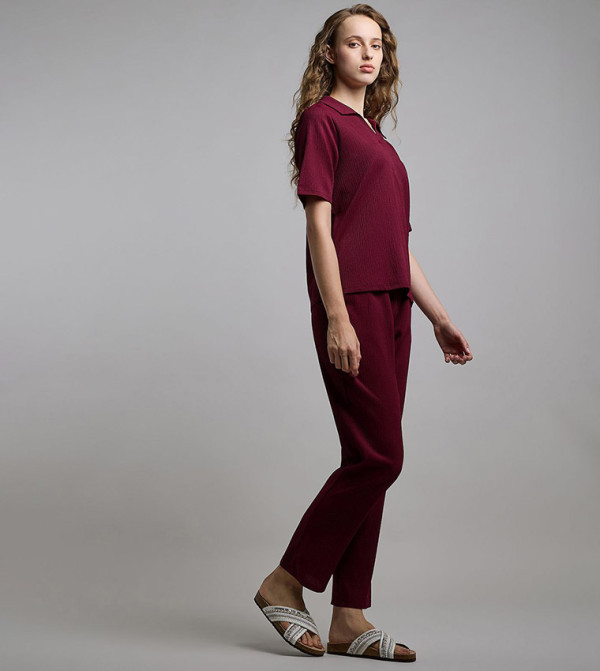 Textured Straight Fit Pants with Drawstring Waist