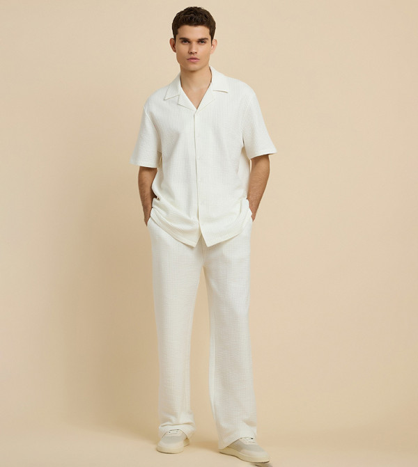 Textured Straight Fit Pants with Drawstring Waist