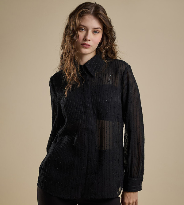 Embroidered Shirt with Classic Collar and Long Sleeves