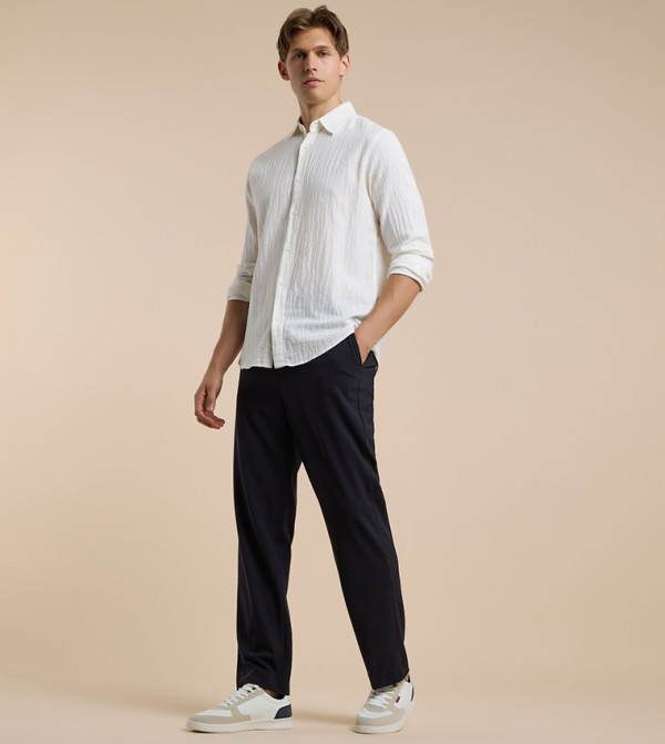 Solid Straight Pants with Button Closure