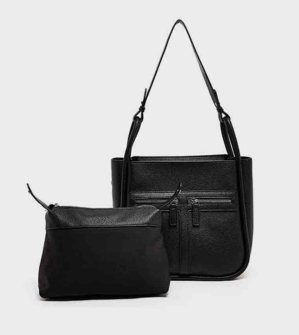 Textured Shoulder Bag with Pouch