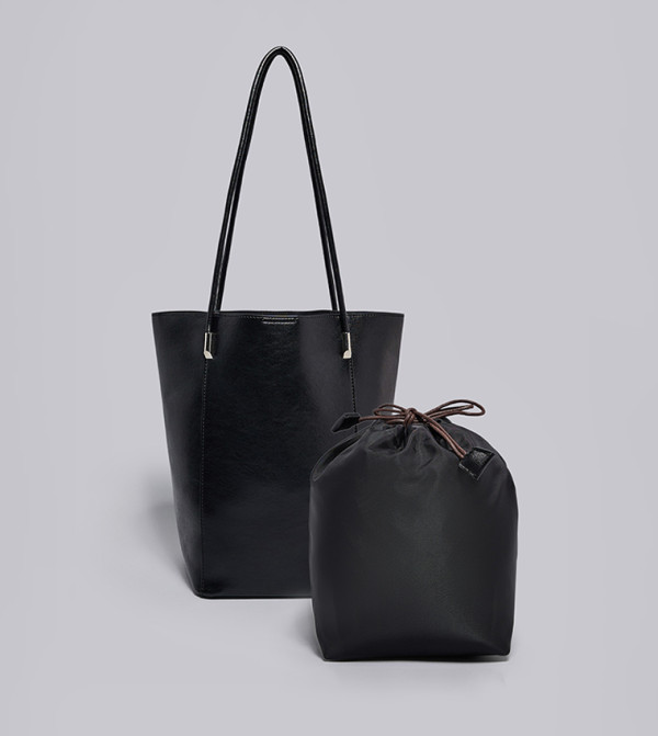 Textured Shoulder Bag with Drawstring Pouch