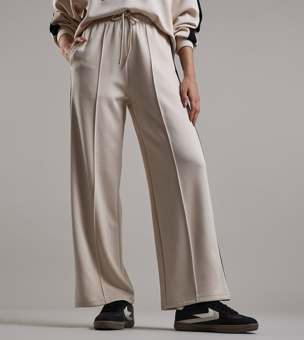 Stripe Detail Wide Leg Sweatpants with Drawstring Waist