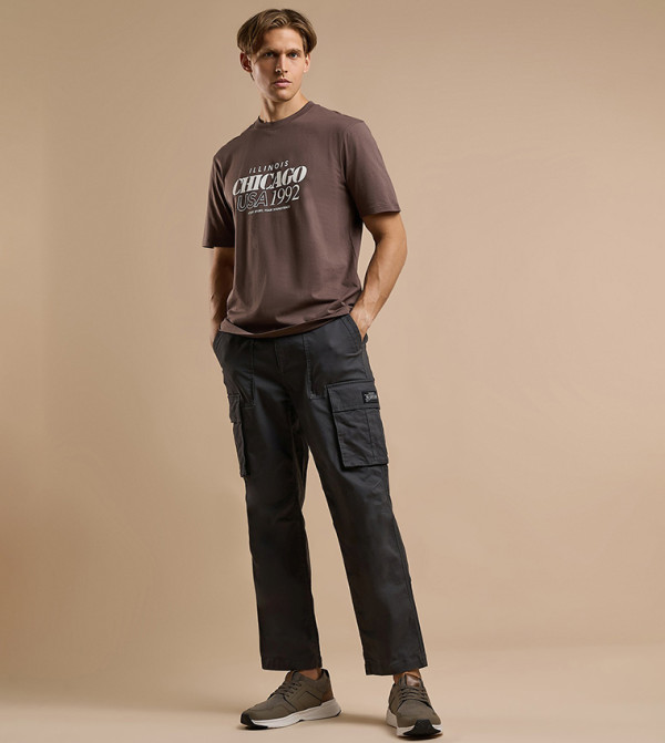Solid Cargo Pants with Button Closure