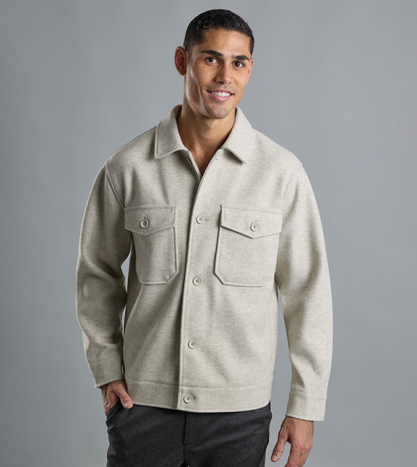 Solid Shacket with Shirt Collar and Long Sleeves