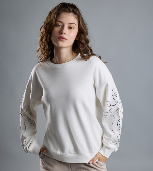 Studded Sweatshirt with Crew Neck and Long Sleeves