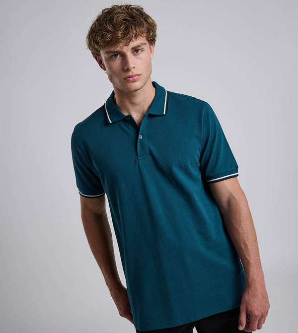 Contrast Trim Polo T-Shirt with Shirt Collar and Short Sleeves