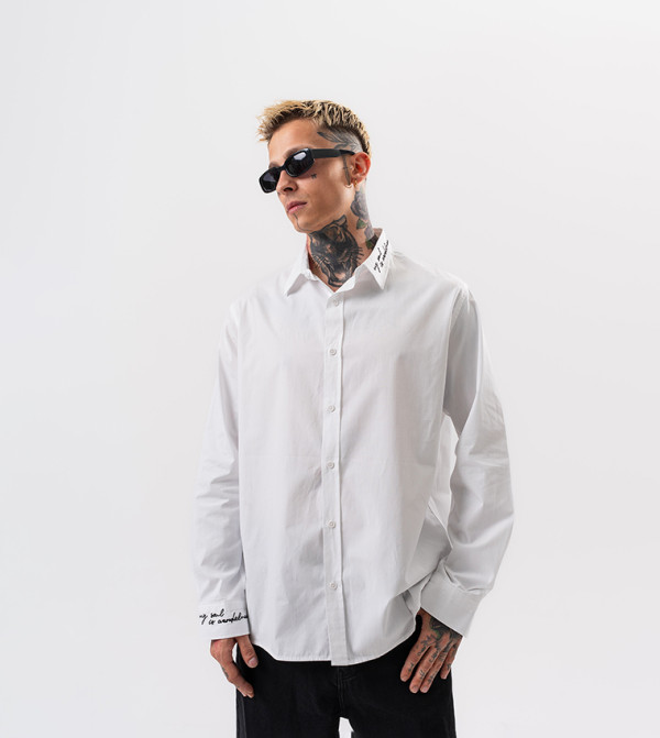 Embroidered Long Sleeves Poplin Oversized Shirt