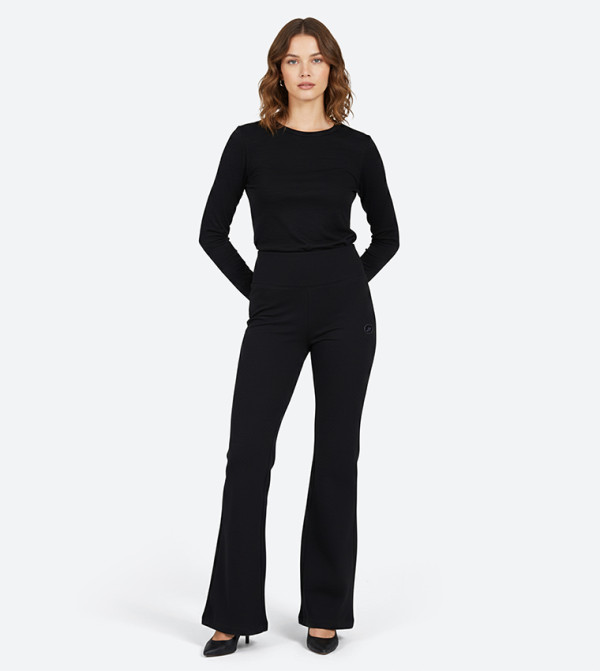 Solid High Rise Flared Trousers