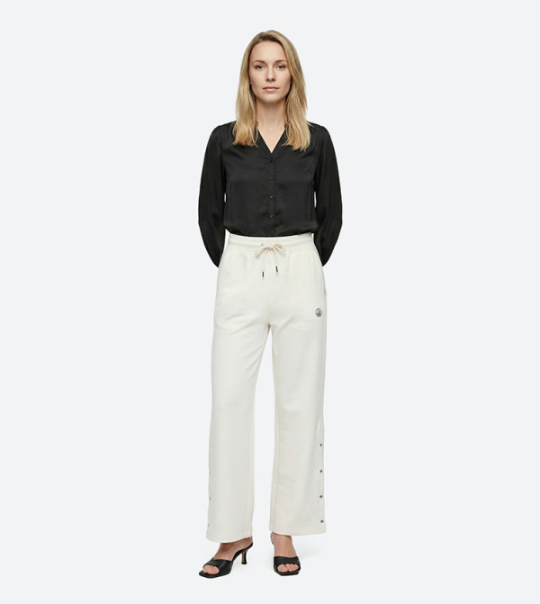 Logo Detail Drawstring Waist Wide Leg Pants