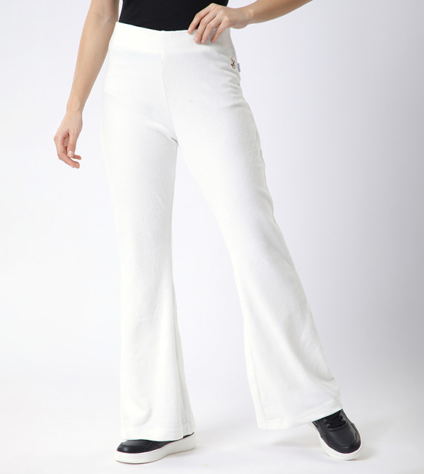 Solid Elastic Waist Flared Leggings