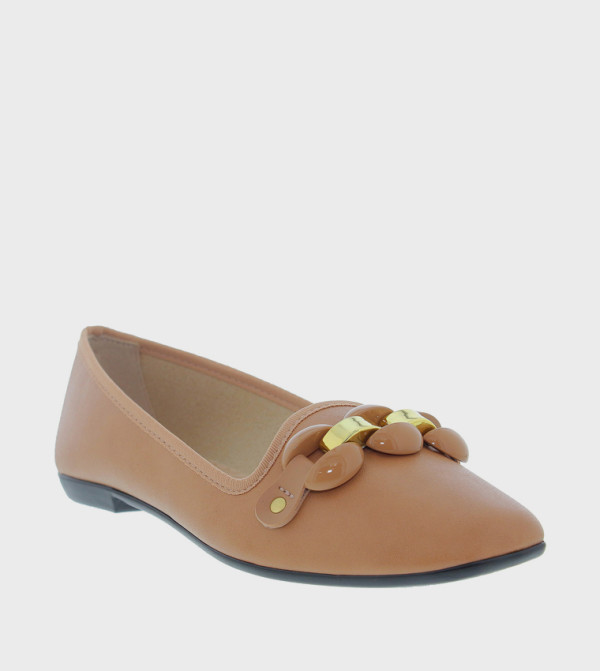 Metal Accent Almond Toe Ballerinas