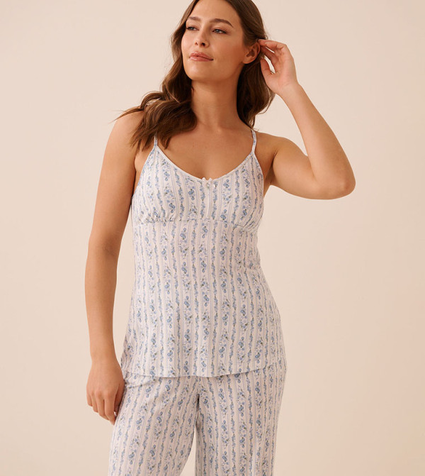 Blue Floral Print Soft Jersey Sleep Cami Top