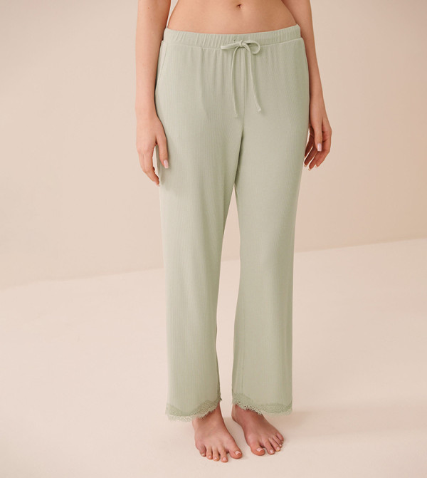Ribbed Modal and Lace Trim Pajama Pants