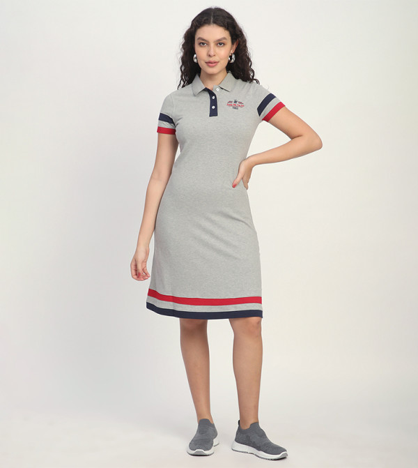 Logo Embroidered Collared Short Sleeve Mini Dress