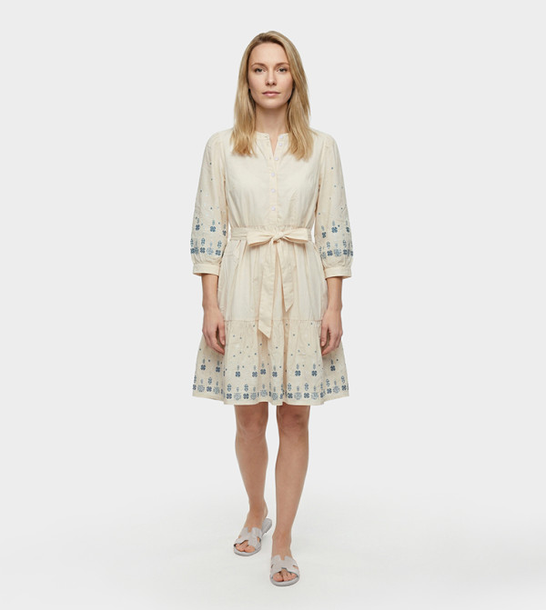 Embroidered Balloon Sleeves Tiered Dress