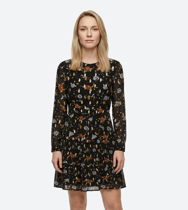 Floral Printed Long Sleeves Mini Dress
