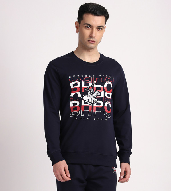 Long Printed Crew Neck Sweatshirt