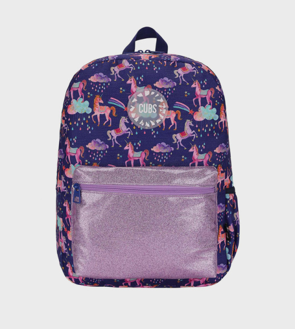 Shiny Fabric Navy Zippered Backpack