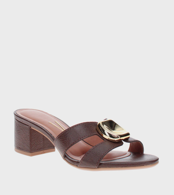 Metal Accent Block Heel Sandals