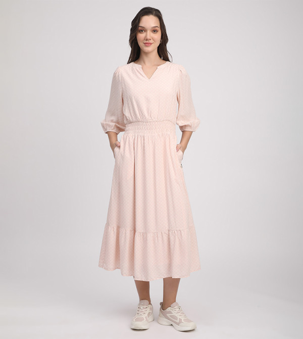 Printed Elastic Waist Midi Dress